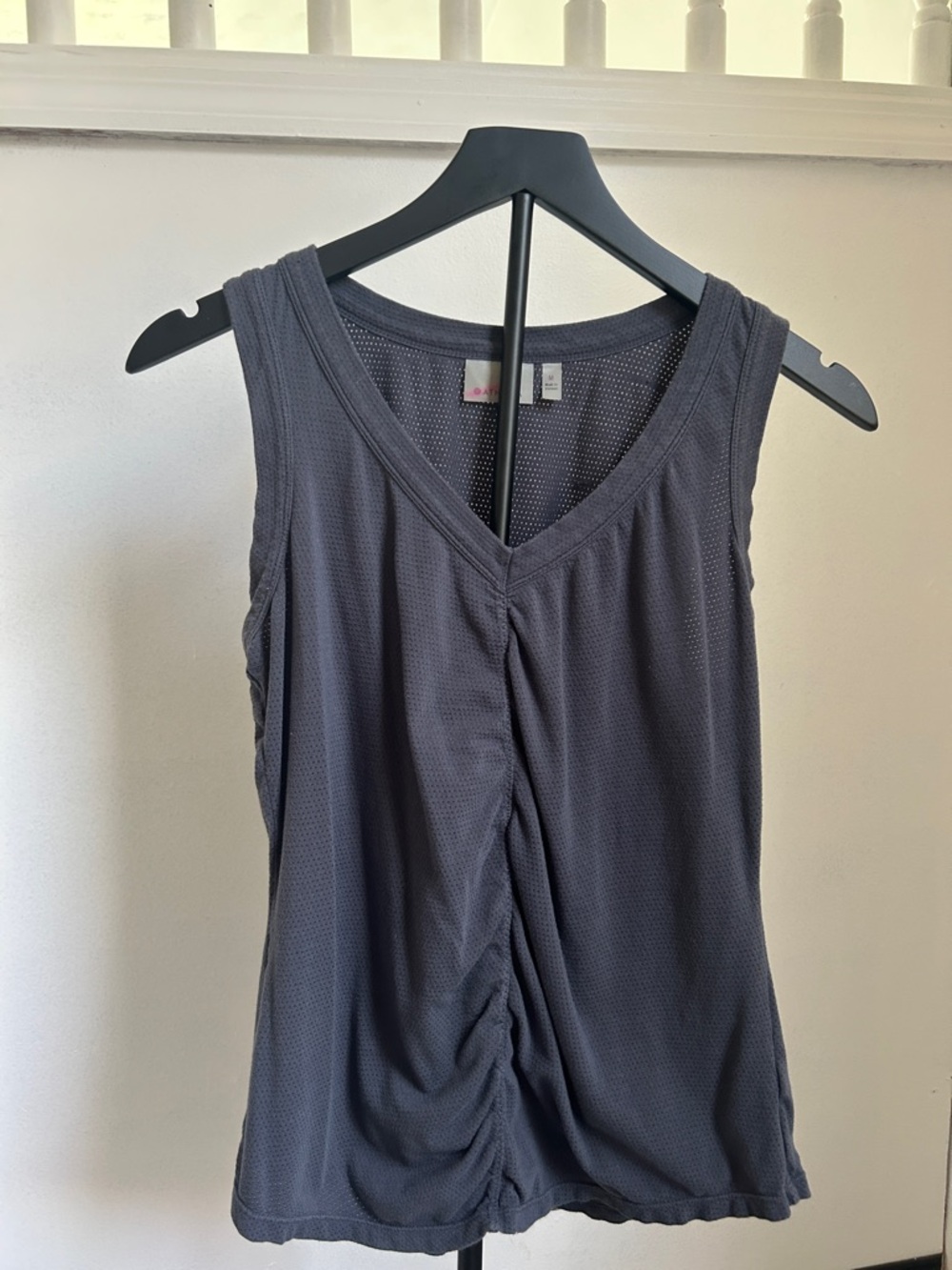 Athleta Charcoal V-Neck Ruched Mesh Workout Tank